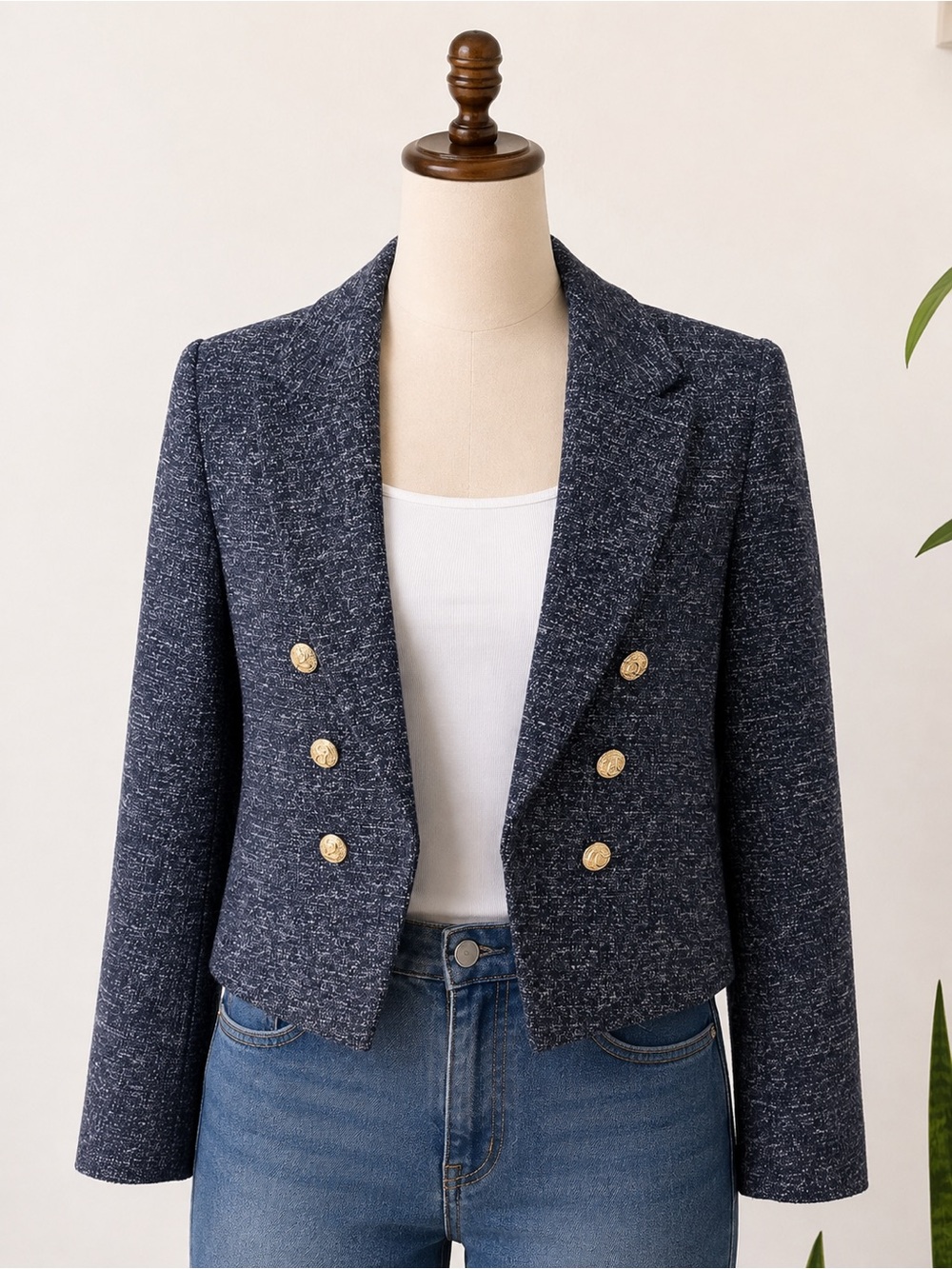 NWT Heartloom Navy Double-Breasted Cropped Blazer - Women XS